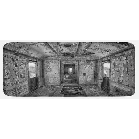 

Rustic Kitchen Mat Interior of an Antique Aged Railway Wagon Burnt Destruction Decay Photography Plush Decorative Kitchen Mat with Non Slip Backing 47 X 19 Black and White by Ambesonne