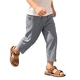 thumbnail image 2 of Kids Linen Cropped Pants Elastic Waist Breathable Thin Ankle Trousers, Summer Casual Bottoms Gray Girls Dressy Pants 120, 2 of 9