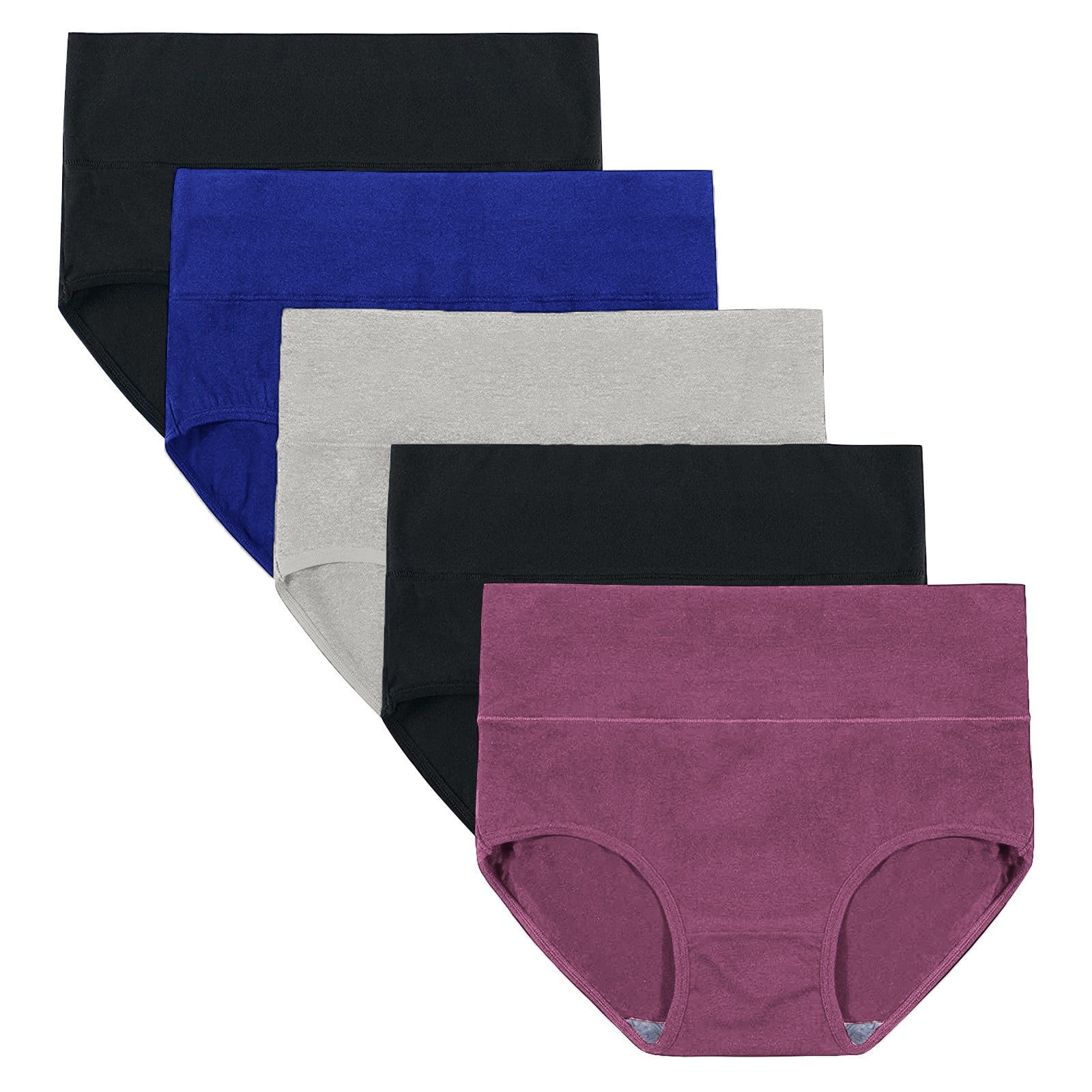 ZXHACSJ 5 Pieces Women Comfortable Lingerie Mid-waist Panties Underwear  Purple Black Blue Gray XXXL