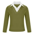 thumbnail image 3 of YLSDY Men's Fake-Two-Pieces V Neck Sweaters, Pullover Loose Long Sleeve Cozy Knitted Casual Lapel Sweater Tops Army Green XXL, 3 of 5