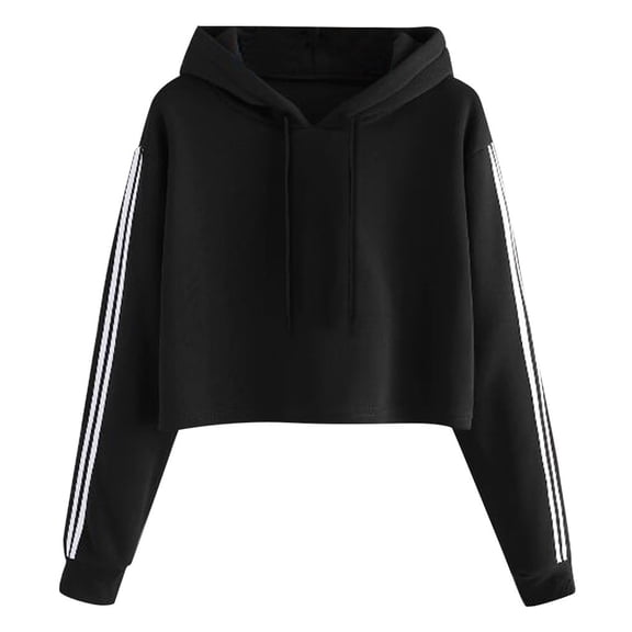XPMWRP Women's Solid Color Crop Hooded Sweatshirt Casual Long Sleeve Drawstring Pullover Fall Winter Oversized Sweatshirt Black L
