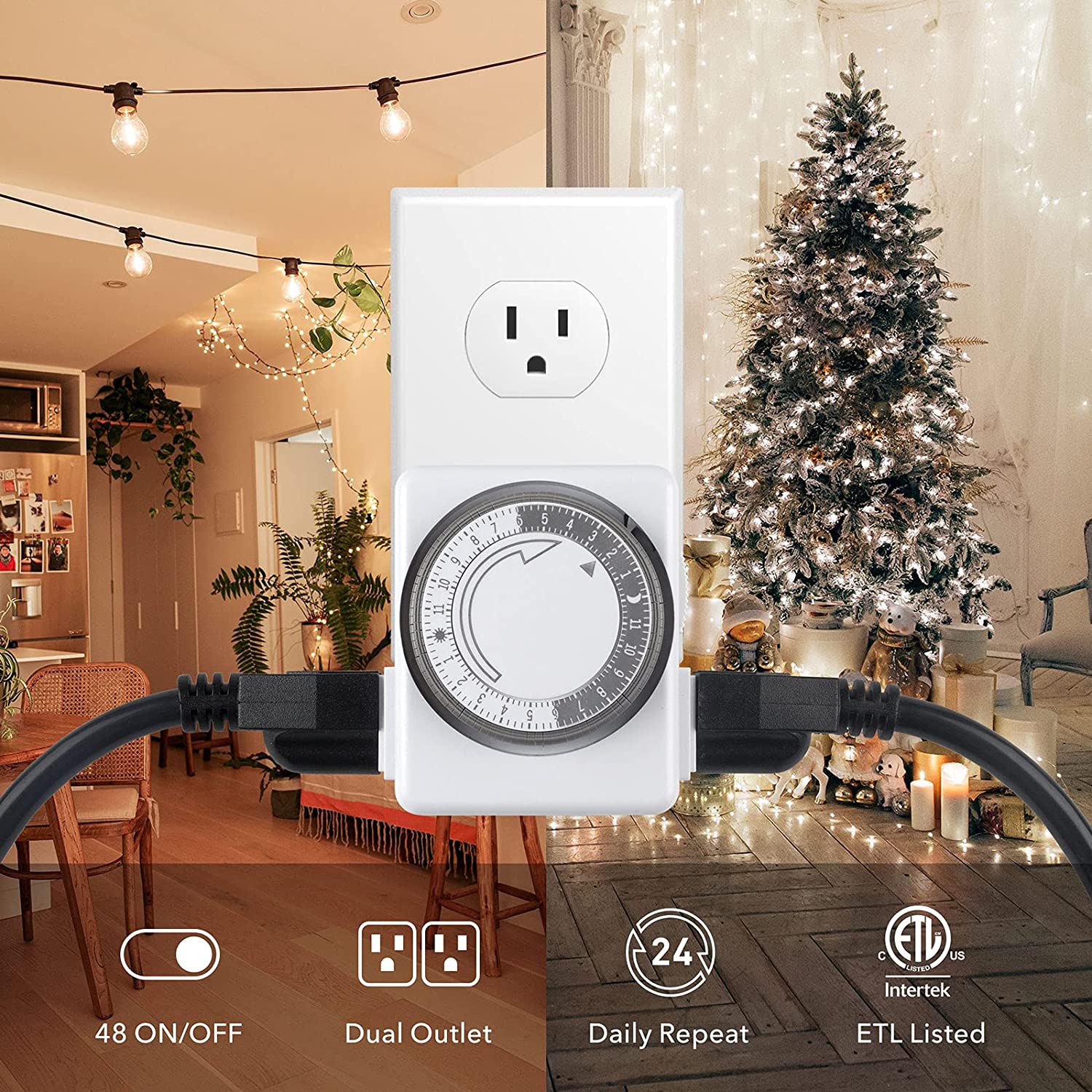 HBN 24-Hour Plug-in Mechanical Timer with Dual Outlets, 2-Pack photo 7