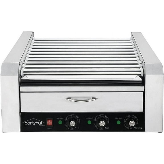 30 Hot Dog Roller Warmer Grill Cooker Machine, Commercial Grade, (with Bun Warmer Drawer, 11 Non-Stick Rollers, 30 Hot Dog Sausage Grill Cooker, and Removable Stainless Steel Drip Tray)