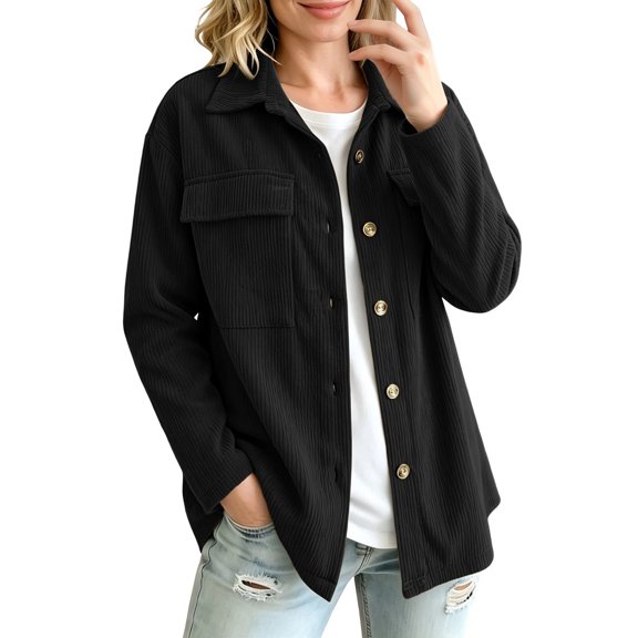 Enjoytime Jackets for Women Lapel Long Sleeve Button Down Shacket Fall Trendy Casual Coat Plus Size Clothes