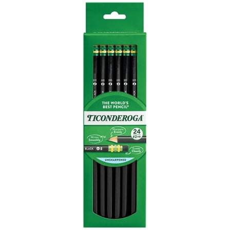Ticonderoga Wood-Cased Pencils, #2 HB Soft, Black, 24 Count