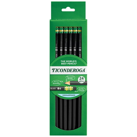 Ticonderoga Wood-Cased Pencils, #2 HB Soft, Black, 24 Count