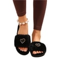 thumbnail image 2 of IEMIEMIEM Womens Fuzzy Open Toe Slippers Soft Comfy Memory Foam Heart Print Slip On Indoor House Bedroom Slides Slippers Black 10 Wide, 2 of 8