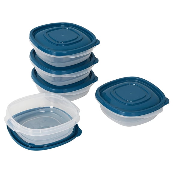 Mainstays Semi Durable Square 2.9cup Plastic Food Storage Container 5 Pack, Best Used for Small Leftover Storage and Lunch Transportaion