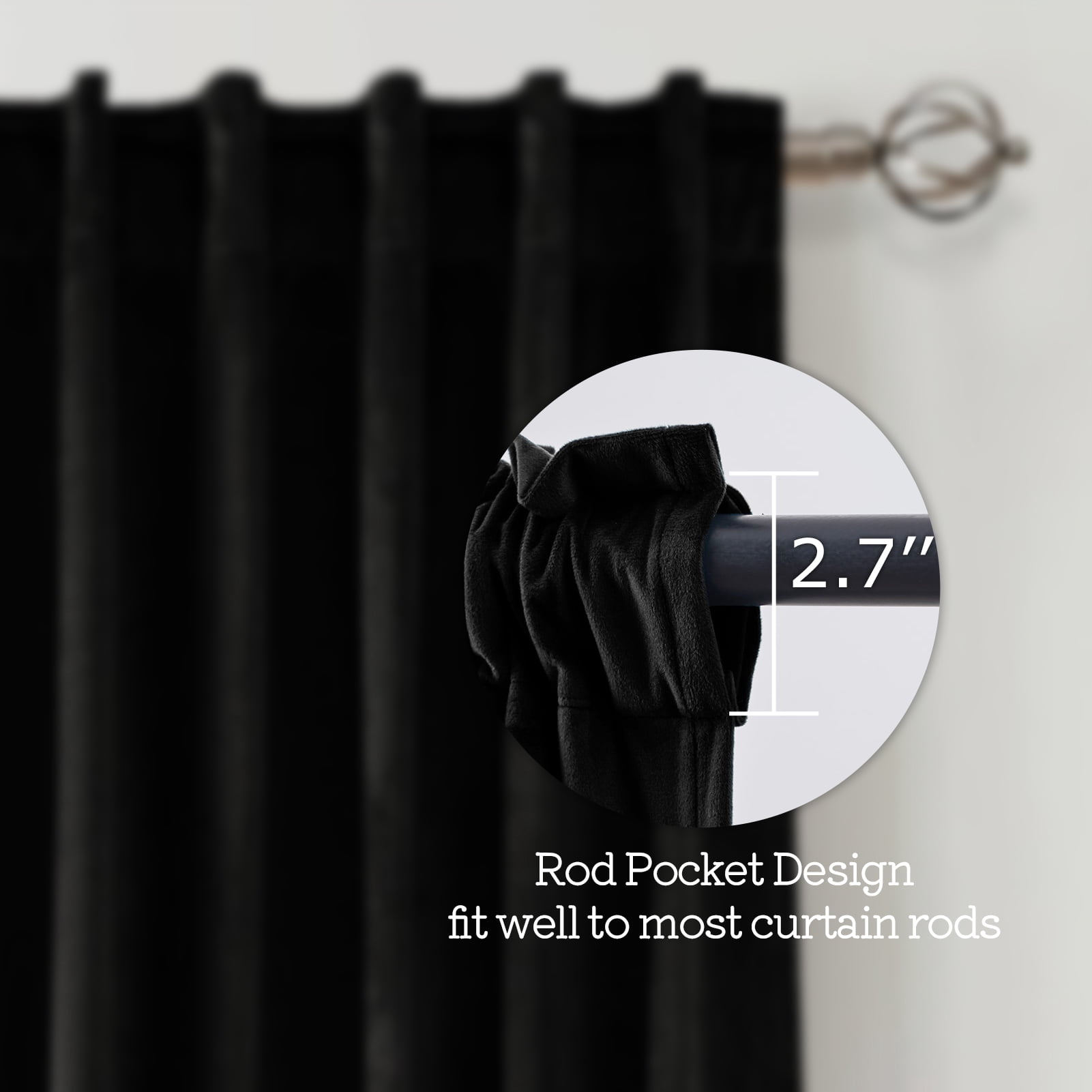 Jainmy Black Velvet Blackout Curtains 84 inch Long for Living Room Bedroom, Thermal Insulated Room Darkening Curtains Drapes Back Tab,52"x84"