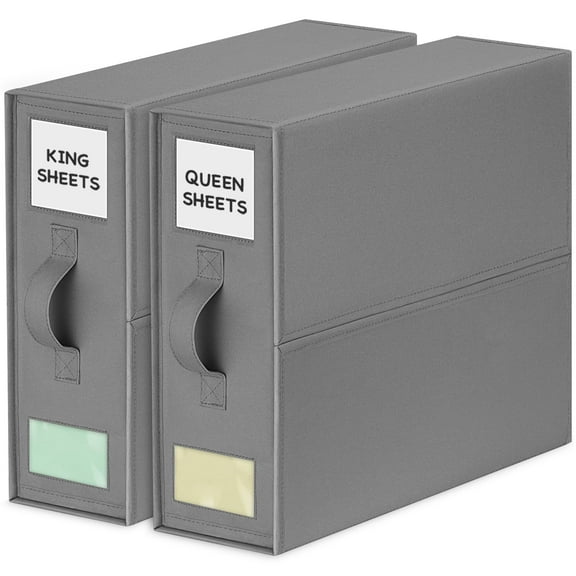 Bed Sheet Organizers and Storage,2 Pack Sheet Set Organizer for Linen Closet,Foldable Bedding Container for all Size Sheets,Clothes and Blankets,Black