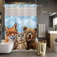 thumbnail image 2 of No Hook Shower Curtain with Snap in Liner, Hipster Fox Owl Waterproof Fabric Bathroom Curtain Mesh Top Window, Bear with Glasses Abstract Animal Art Shower Curtains 60x72in, 2 of 9
