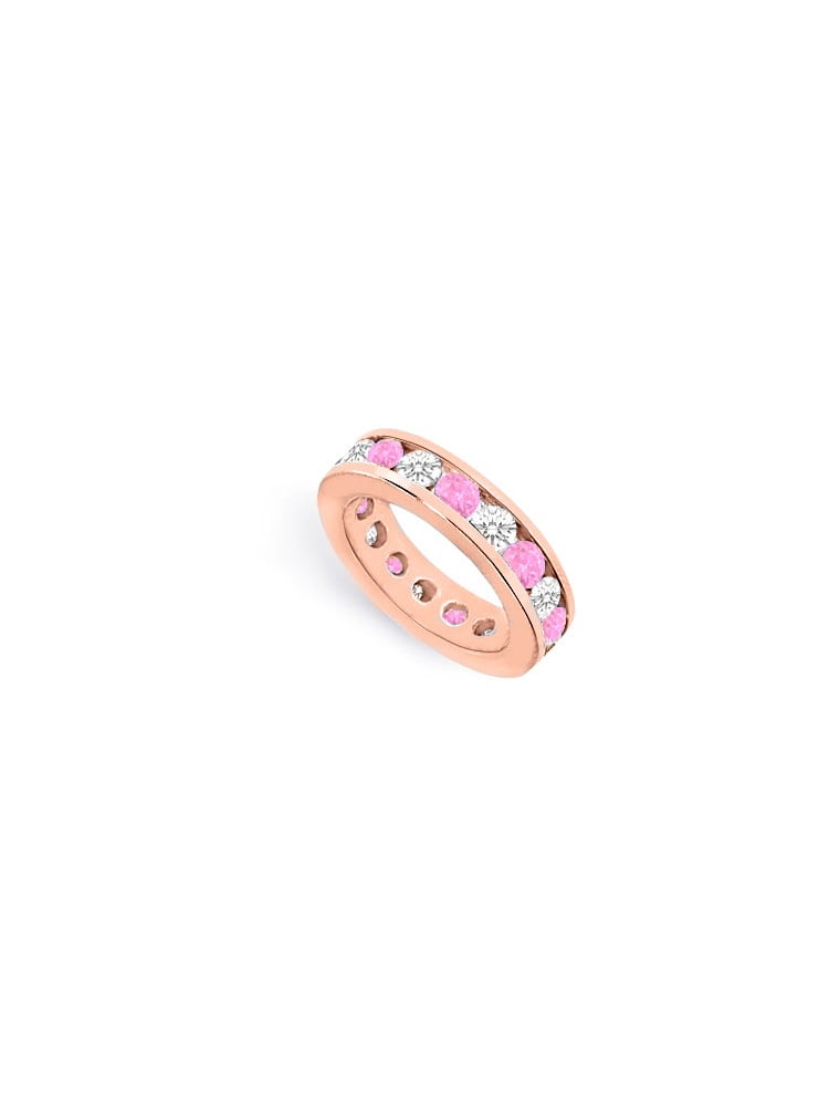 7 Carat Eternity Bands Cubic Zirconia and Created Pink Sapphire Created in 14K Rose Gold Vermeil Channel Set by Love Bright