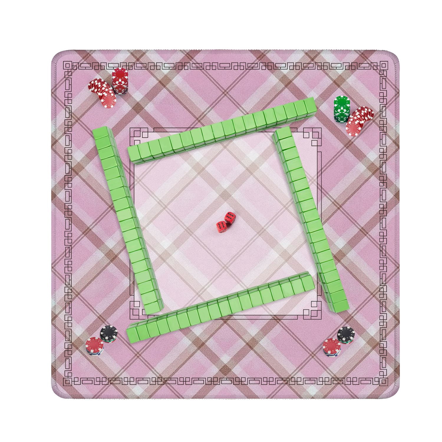 Mahjong Mat 31.5" x 31.5" Pink Plaid Subtle Brown Accents Diagonal Lines Non-Slip Noise Reduction American Mahjong Tiles Table Cover for Dominoes Poker Card Board Games Gift