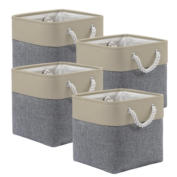 Set Of 4 Foldable Cube Baskets with Rope Handles Multipurpose Storage Box for Home Decoration Bedding Organizers
