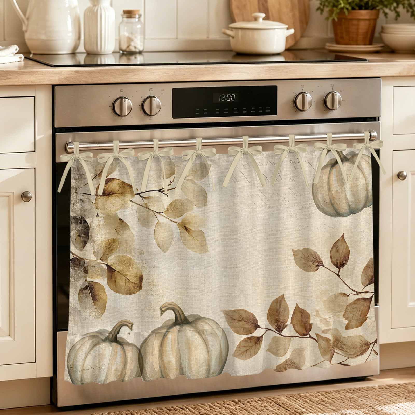 Oven Curtain for Kitchen Fall RetroThanksgiving Pumpkin Stove Curtain With Ruffled Trim Dishwasher Curtains Country Leaves Retro Linen Oven Skirt 27 x20