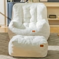 thumbnail image 3 of Giant Bean Bag Chair for Adults with Ottoman, High-Density Oversized Bean Bag Sofa, Cozy Lazy Comfy Floor Sofa for Bedroom, Reading Chair for Living Room, White, 3 of 8