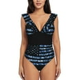 thumbnail image 2 of Yiaed Navy Camouflage American Flag Print Women's Ruffled One Piece Swimsuit V Neck Swimwear Slimming Monokini for Woman-Small, 2 of 8