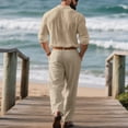 thumbnail image 4 of Men's Long Sleeve Casual Linen Shirt and Pants Set, Lightweight Breathable Outfit for Summer Beach, Relaxed Fit, 4 of 5