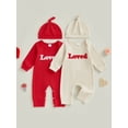 thumbnail image 3 of BemeyourBBs Newborn Baby Boy Valentines Day Outfit One Piece Jumpsuit Loved Letter Long Sleeve Romper and Hat Set Clothes, 3 of 7