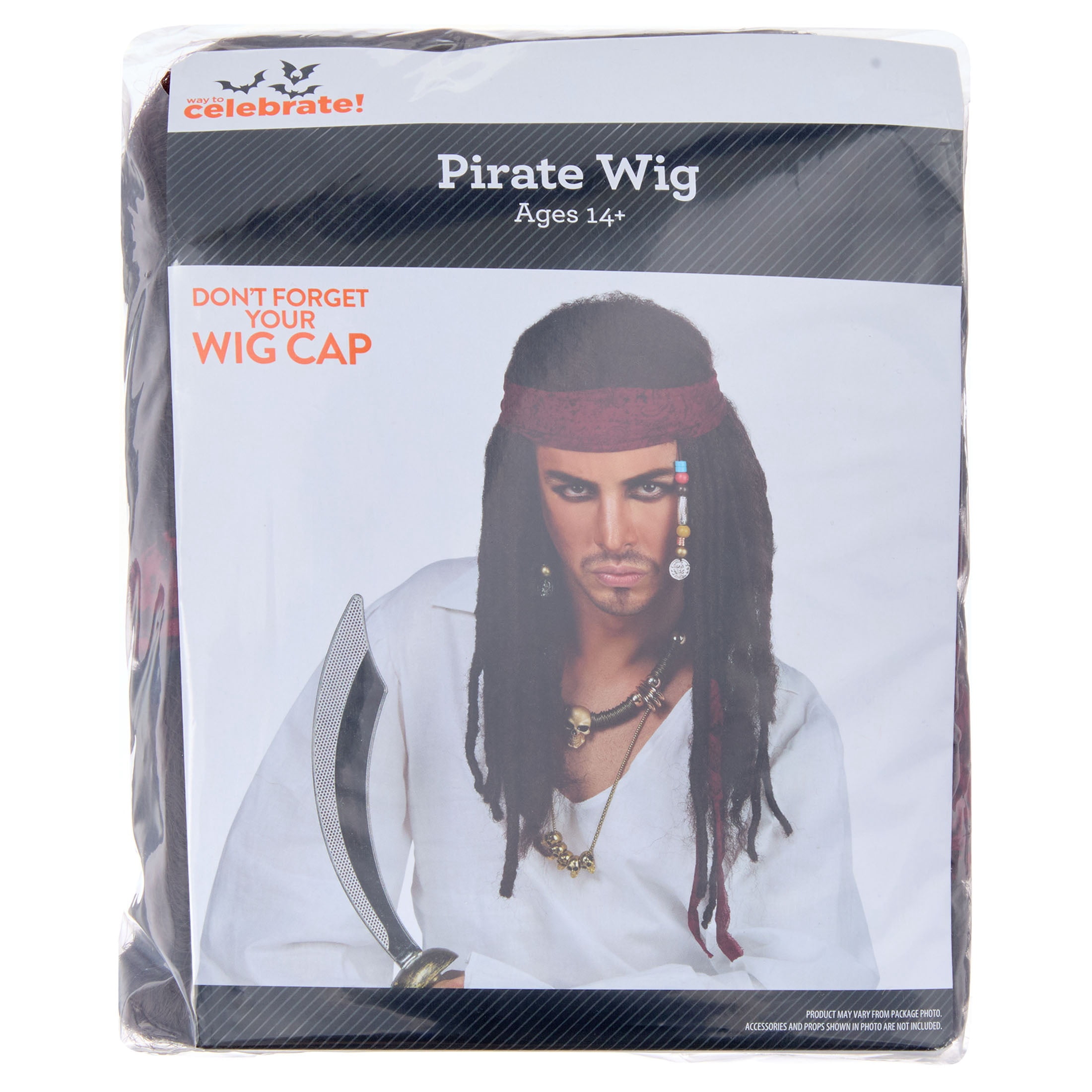 Pirate Wig Costume Accessory for Adults, Black, Halloween by Way To Celebrate