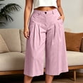 thumbnail image 2 of Levmjia Women High Waisted Pleated Wide Leg Capri Pants Plus Size Elastic Waist Casual Loose Cropped Trousers with Pockets, 2 of 7
