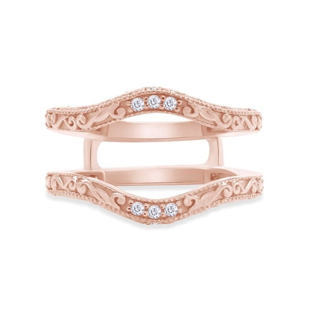 AFFY Enhancer Guard Ring for Women Round Lab Grown Diamond Filigree Vintage Wedding Band Ring in 14k Rose Gold Plated Sterling Silver Gifts for Women Size 8