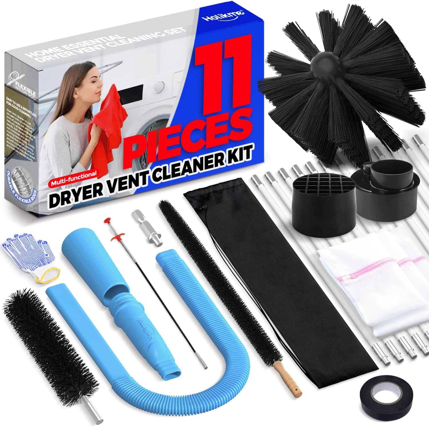 Holikme 11 Pieces Dryer Vent Cleaner Kit Dryer Cleaning Tool Include 40