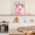 thumbnail image 6 of Cute Pink Pig Framed Canvas Wall Art, Red Purple Flower Wooden Stripes Farms Animal Wall Art Painting for Living Room Bedroom Home Decor, 8”x8”, Office Artwork Print, 6 of 9