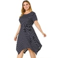 thumbnail image 4 of Women's Plus Size Dress High Low Short Sleeve PolDots Dresses Navy Blue 4X, 4 of 7