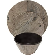 Gianna's Home 12 Pieces Rustic Farmhouse Melamine Heavy Weight Plastic Dinnerware Set Wood Grain