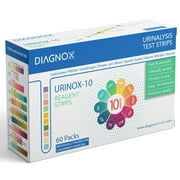 Diagnox Urinox 10 Parameters Urine Test Strips for Urinalysis, Reagent Strips for UTI, pH, Ketone, Protein, Kidney & Liver Function Testing, Individually Packed & 60 Count