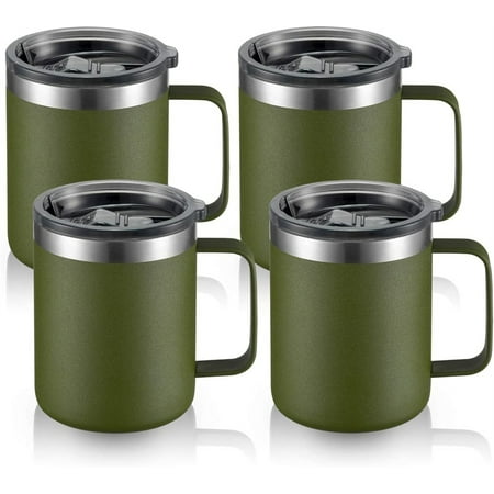 

12oz Stainless Steel Insulated Coffee Mug with Handle Double Wall Vacuum Tumbler Cup with Sliding Lid Army 4 Pack