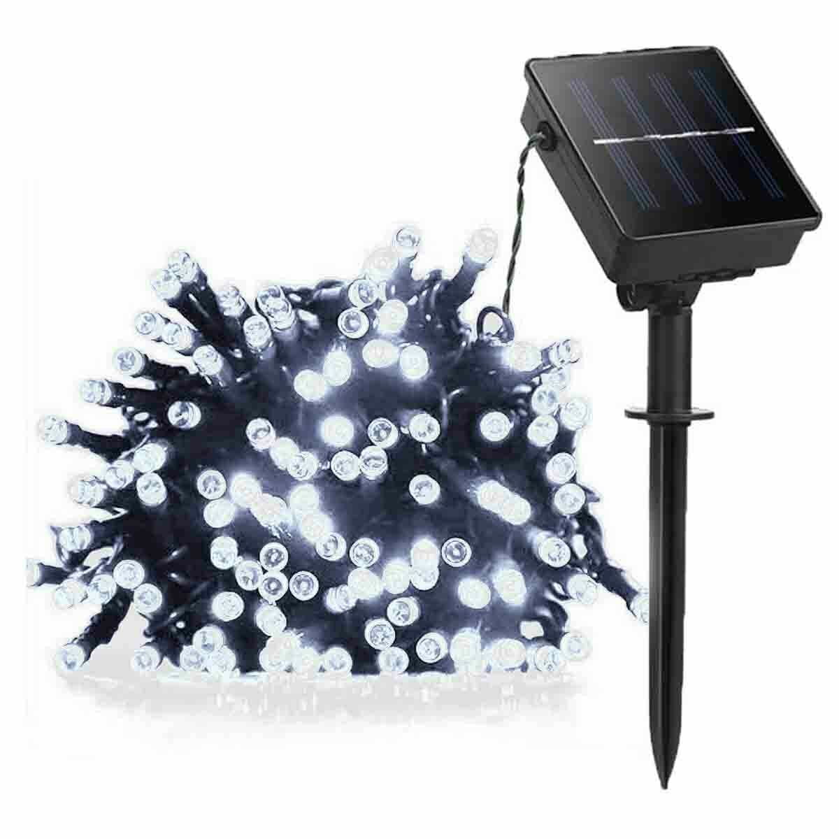100 LED Solar String Lights Outdoor Durable & Bright Solar Powered Patio Lights Waterproof 8 Modes Solar LED Decorative Lights for Garden Gazebo Tree - White