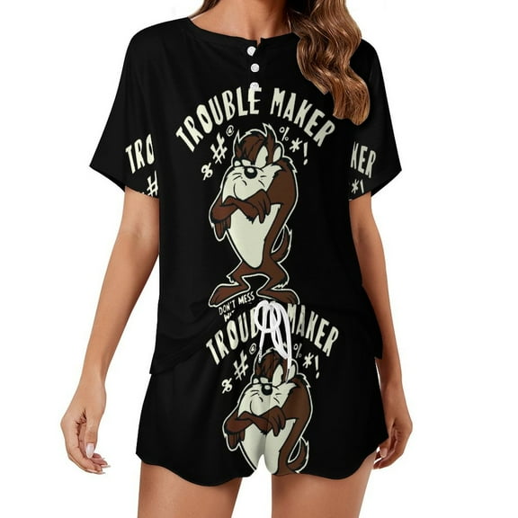 Women's Taz Animal Mania Pajamas Set 2 Piece Short Sleeve Shirt and Shorts Loungewear Sleepwear