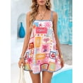 thumbnail image 5 of Multicolor Patchwork Sea Life Print Spaghetti Strap Mini Sundress For Women, Casual Summer Vacation Dress, 5 of 8