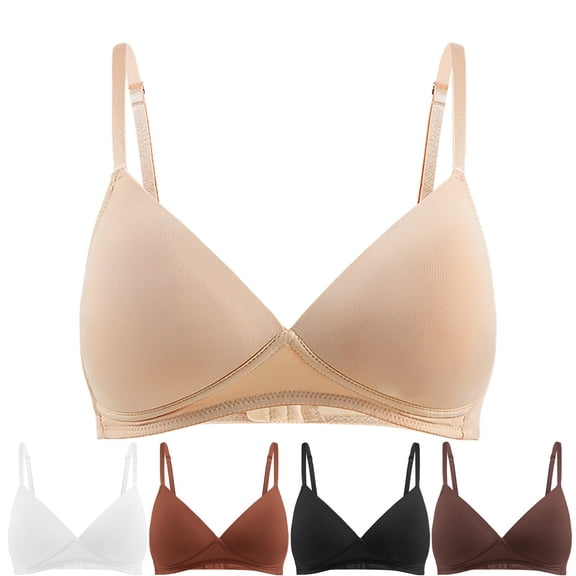 Gymayou Women Low Cut V Neck Wireless Bra Adjustable Spaghetti Strap Smooth Triangle Bralette Comfort Bra Beige A