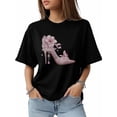 thumbnail image 1 of Camiseta de mujer, camisetas de manga corta, tops casuales, zapatos de tacón alto rosas, camiseta de cuello redondo para mujer, 1 of 8
