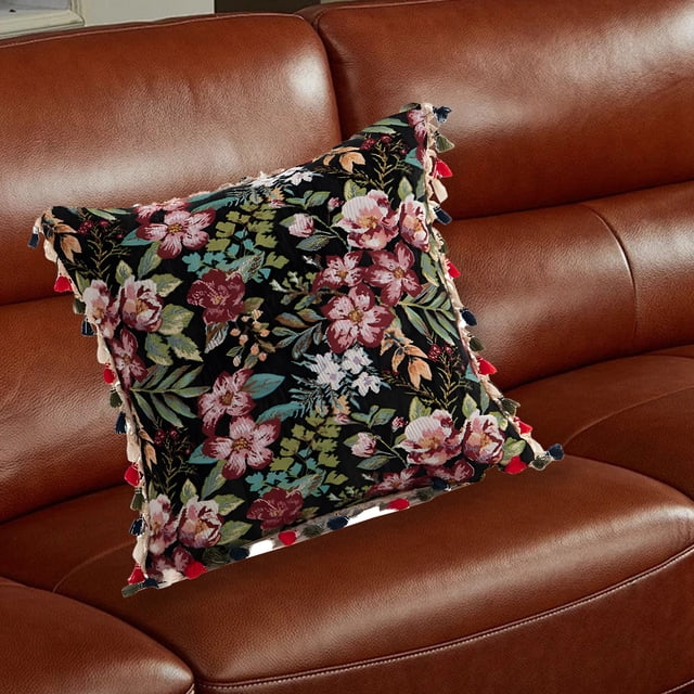 Fiudx Ofertas de la semana Funda de almohada marroquí con lado de lana bordado con diseños florales, funda de almohada de estilo étnico Su, funda de almohada de oficina