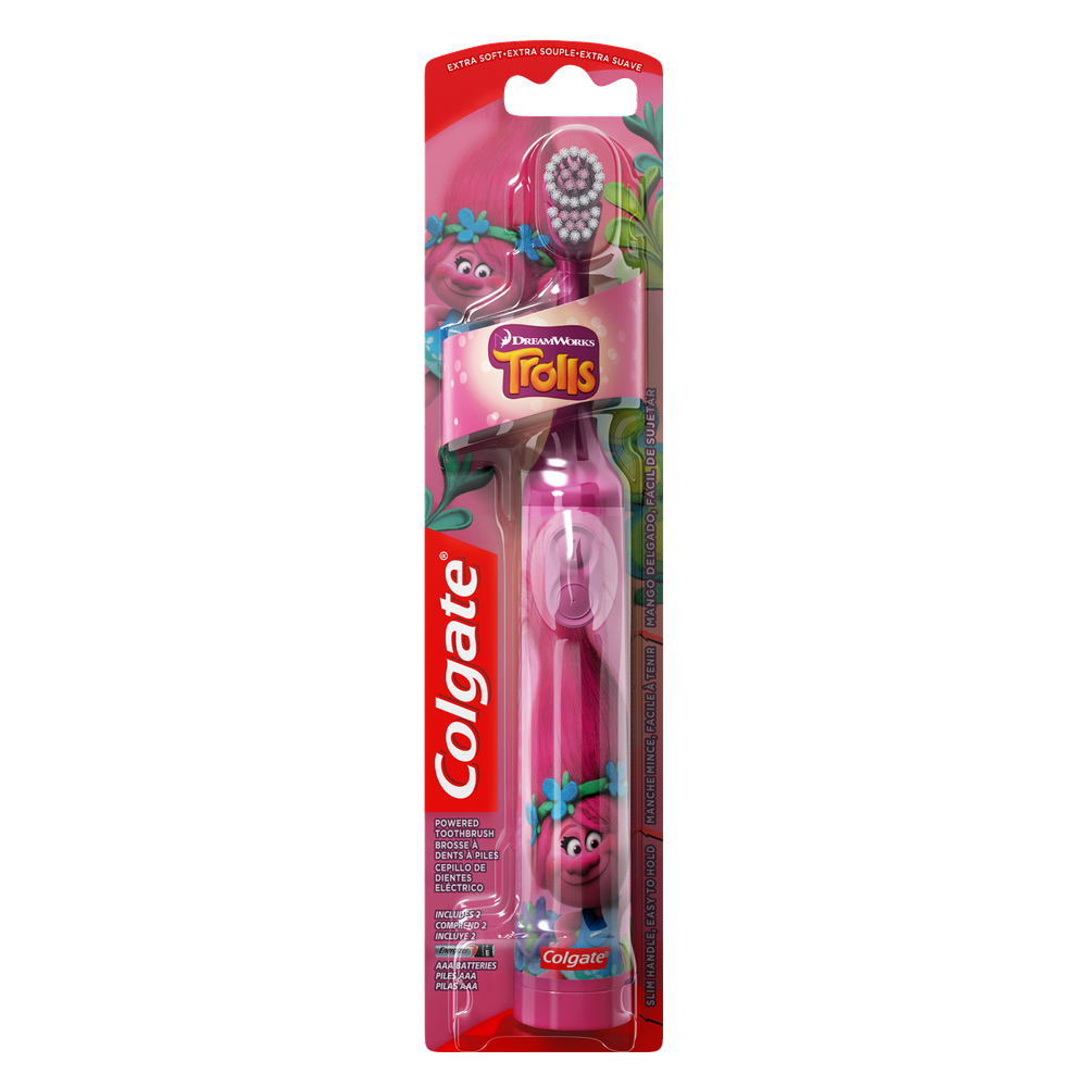 Colgate Kids Spinning Battery Powered Toothbrush, Trolls, Extra Soft, 1