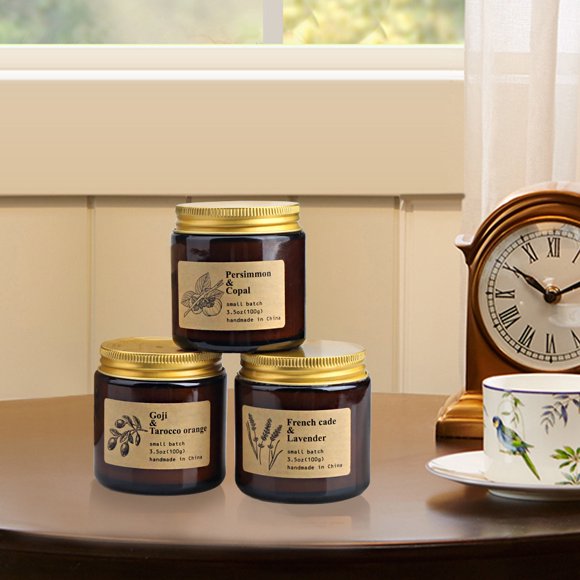 4 Pack Scented Candle Set Soy Wax Candles, Aromatherapy Candles for Home Decoration, Jar Candles Gift for Women with Amber Glass Jars and Kraft Wrapping