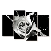Elephant Stock Rose Splash Wall Art - Horizontal Multi Panel Canvas - Living Room Wall Decor - Floral And Botanical Multi Panel - Black And Gray Decor - 43" x 27"