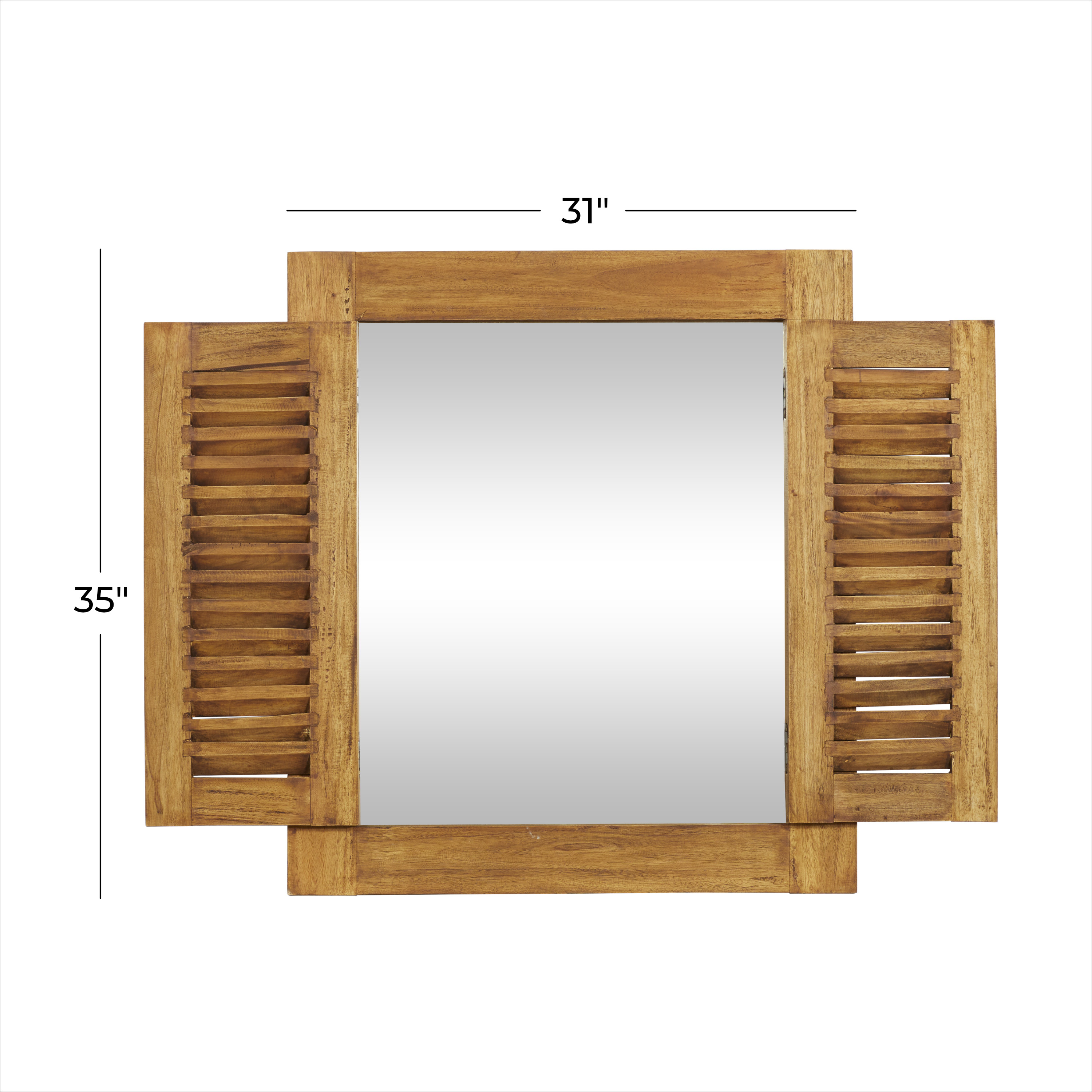 DecMode 31"W, 35"H Rectangle Wall Mirror, Brown