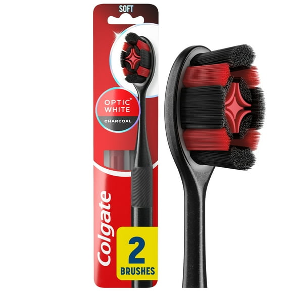 Colgate Optic White Charcoal Soft Toothbrush for Adults, 2 Pack
