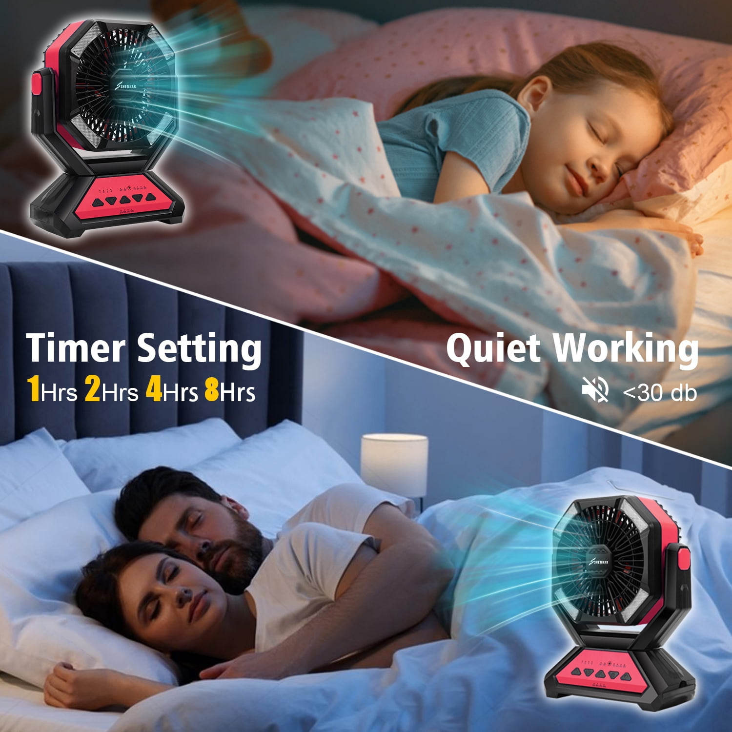 SHETINAR 20000mAh Rechargeable Fan Battery Powered Fan 4-Speed Tabletop Fan with Charging, Hooks, Timer, Portable Fan for Office,Bedroom,Outdoor,Power Outage,Hurricane,Travel.Red