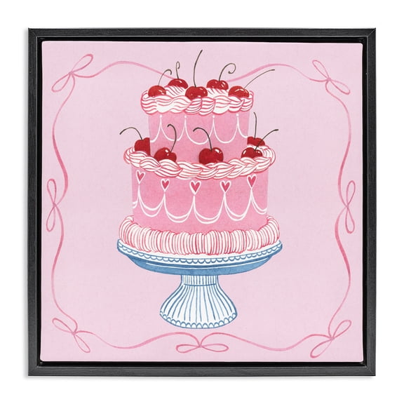 Stupell Industries Glam Romantic Pink Cherry Cake Black Floating Frame Canvas Art, 18 x 18, by Grace Popp