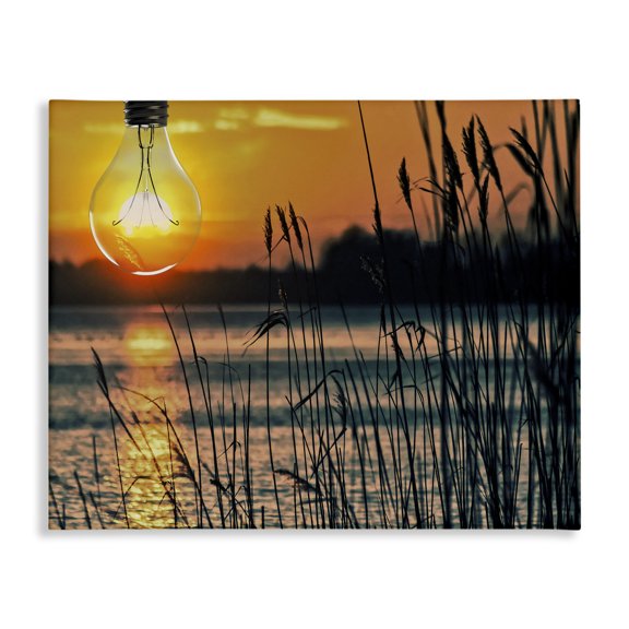 Stupell Industries Modern Lightbulb Lake Reeds Photograph Canvas Art, 20 x 16, by Marcus Prime