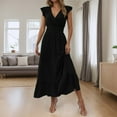thumbnail image 5 of HNMKIU Casual Dresses for Women A-Line V Neck Long With Ruffles Flowy Elegant Wear Summer Spring Fall Boho Maxi for Daily Maxi Dress Black,XXL, 5 of 7