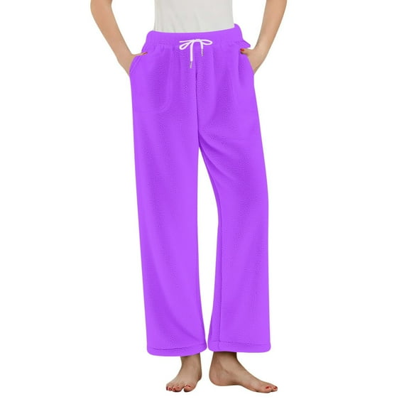 Fengactive Women's Plush Soft Pajama Pants Winter Warm Bottoms Sleepwear Wide Leg Lounge Pants with Pockets