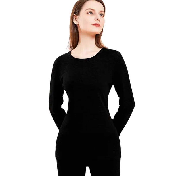 Camiseta interior de manga larga para mujer, camiseta interior de compresión con cuello redondo, ropa interior térmica, top delgado y transpirable