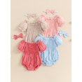 thumbnail image 4 of Aojekbee Baby Girls Summer Casual Romper Short Sleeve Off Shoulder Plaid Romper with Headband, 4 of 10